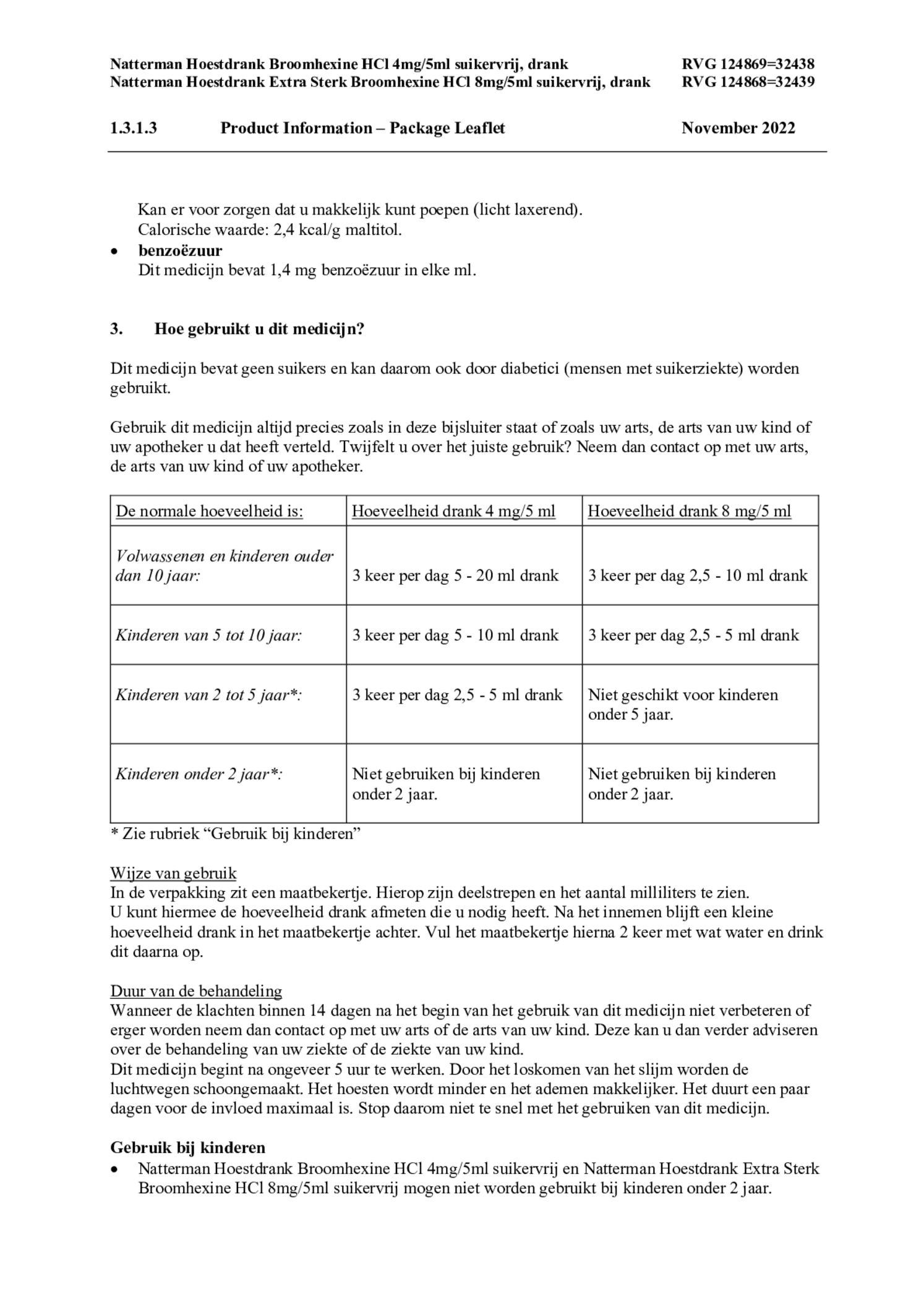 Hoestdrank Broomhexine HCI 4mg/5ml suikervrij afbeelding van document #3, bijsluiter